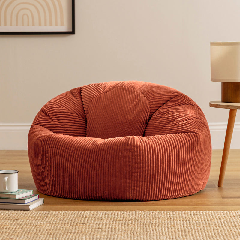 Pouf classique Kingston en velours côtelé, orange terracotta