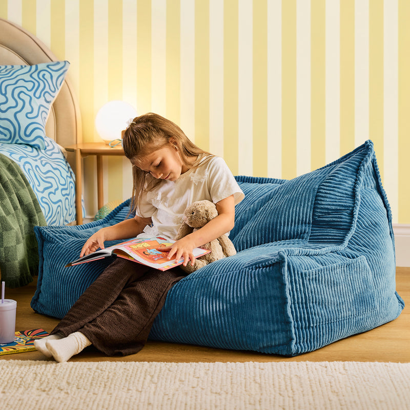 Canapé pouf pour enfant Francesco Cord - Bleu jean