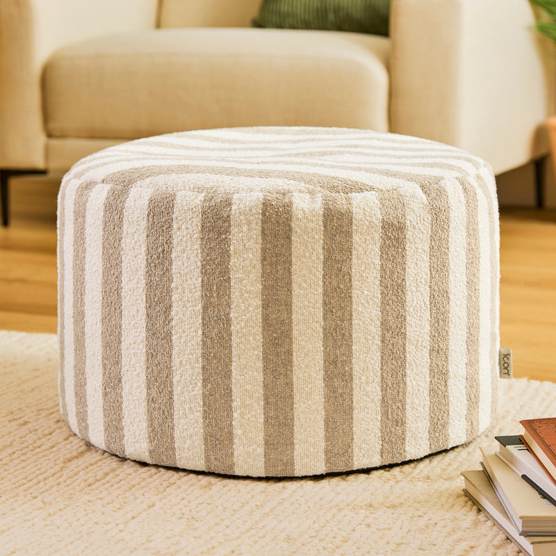 Pouf rond en bouclé rayé Milano - Naturel