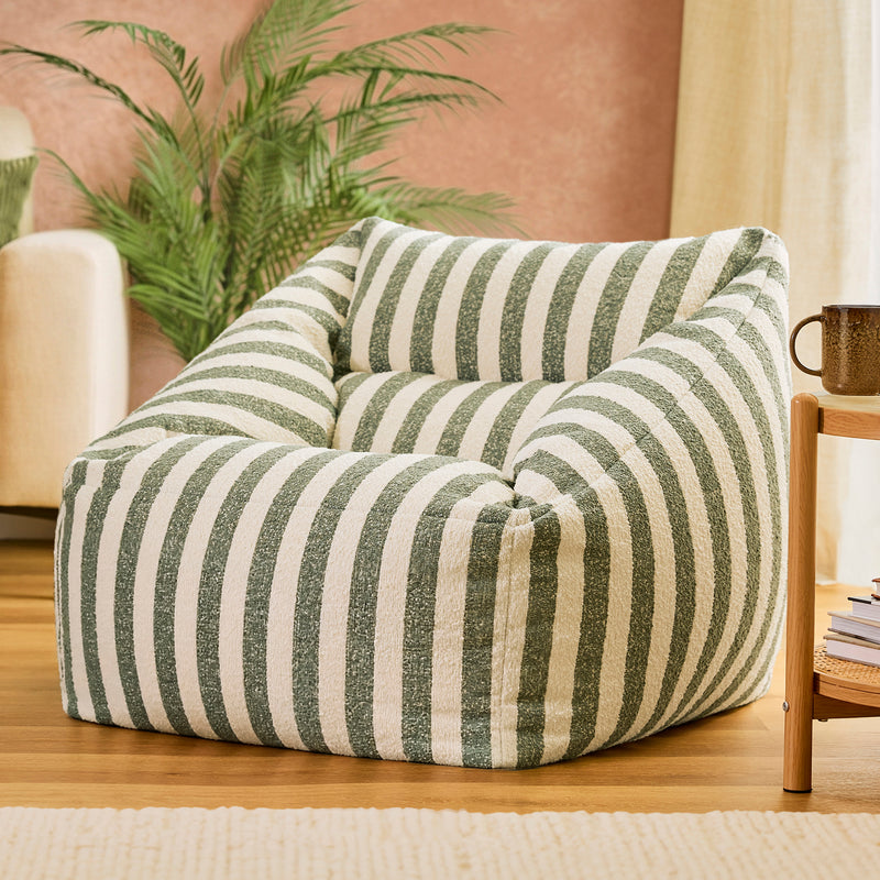 Fauteuil poire Natalia en bouclette rayée - Vert olive