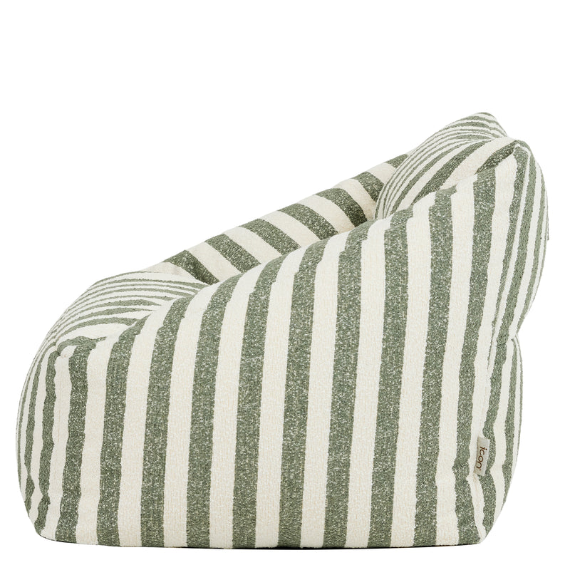 Fauteuil poire Natalia en bouclette rayée - Vert olive