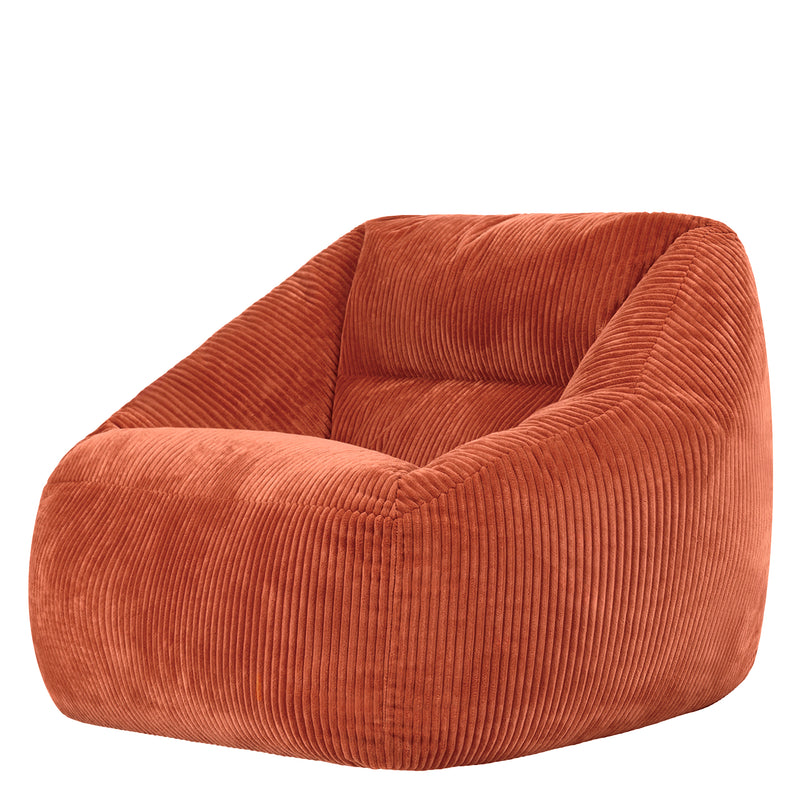 Fauteuil poire Natalia en velours côtelé, couleur terracotta