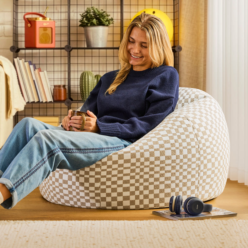 Pouf Kingston à motif damier - Naturel