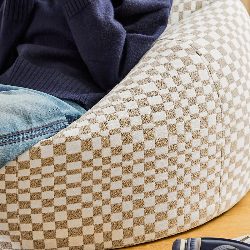 Pouf Kingston à motif damier - Naturel