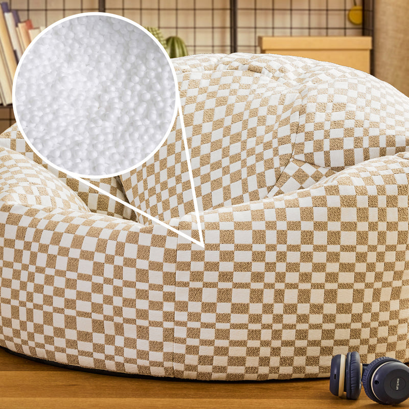Pouf Kingston à motif damier - Naturel