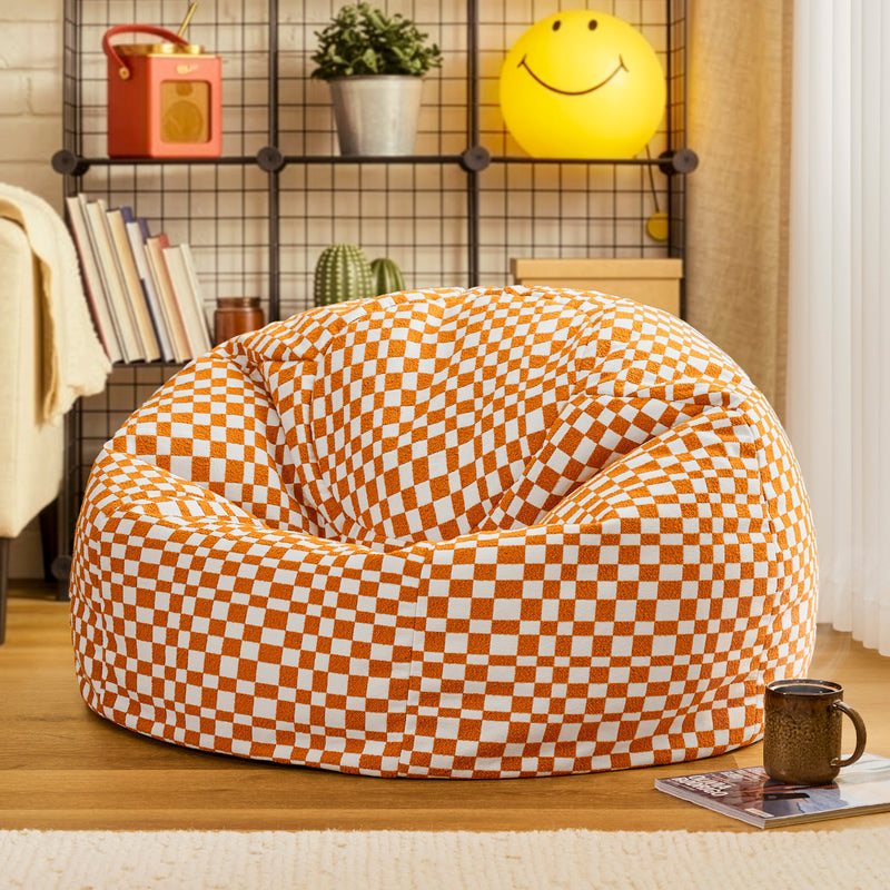 Pouf Kingston à motif damier - Orange