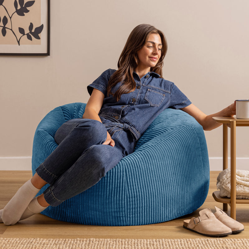 Pouf classique Kingston XL en velours côtelé - Bleu denim