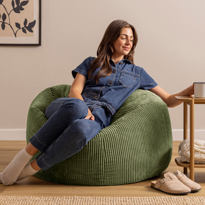 Pouf classique Kingston XL en velours côtelé - Vert sauge