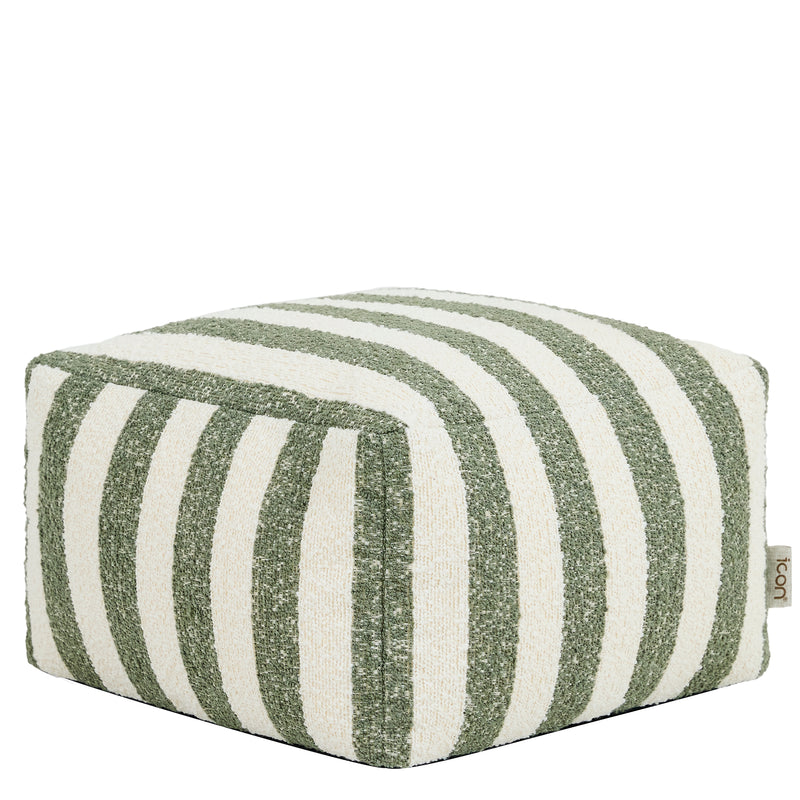 Repose-pieds carré en bouclé rayé Amara - Vert olive