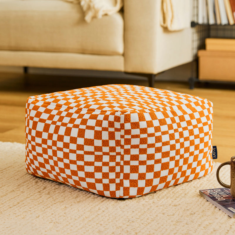 Repose-pieds carré à damier Amara - Orange