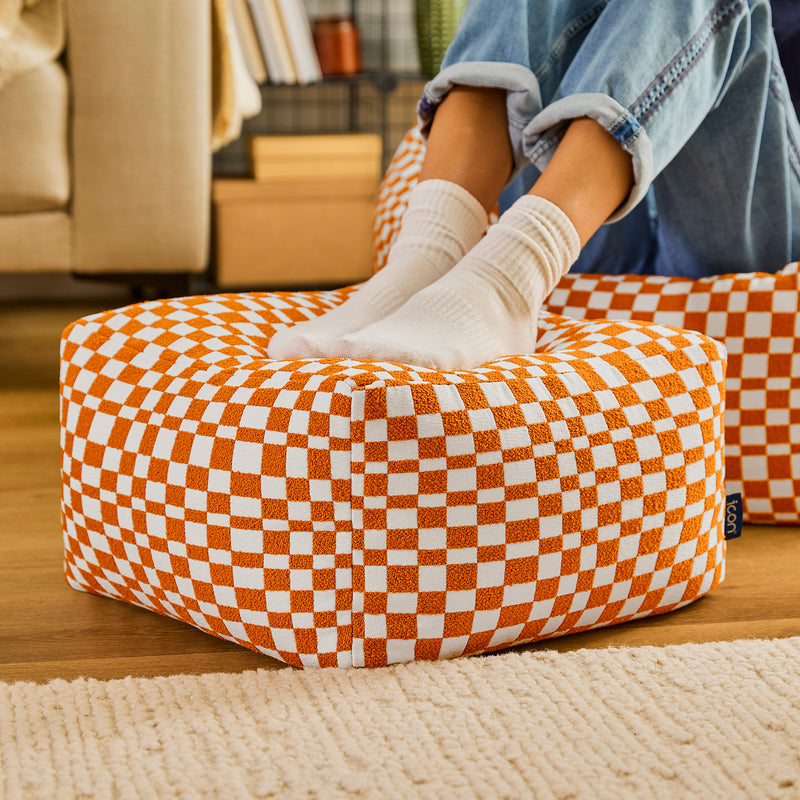 Repose-pieds carré à damier Amara - Orange