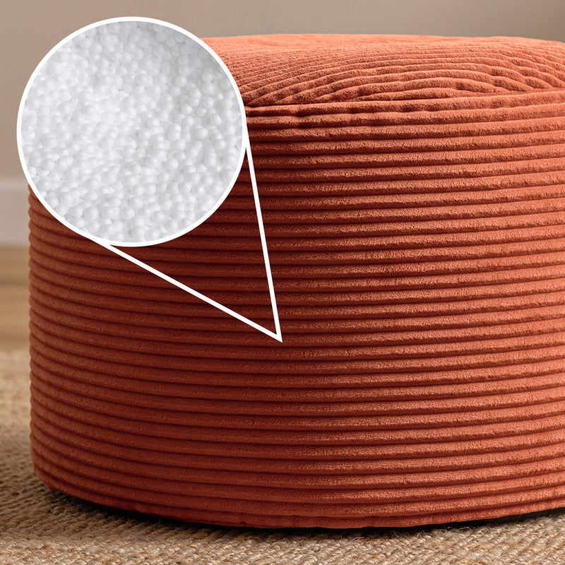 Pouf rond Milano en velours côtelé, orange terracotta