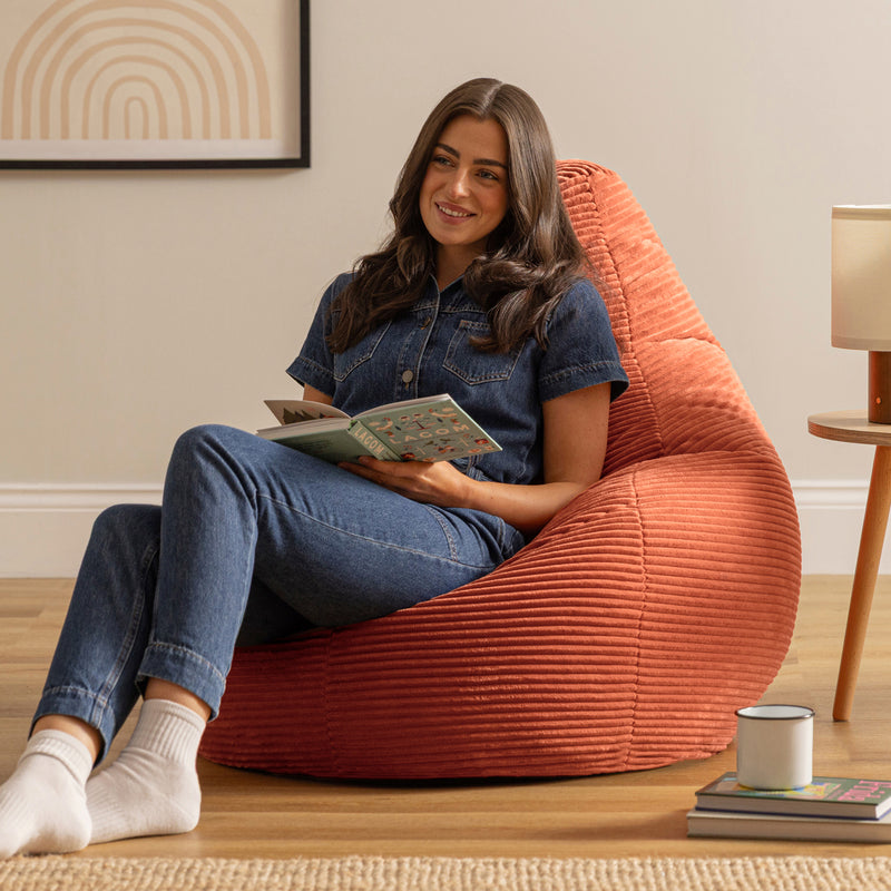 Pouf inclinable en velours côtelé Dalton, couleur terracotta