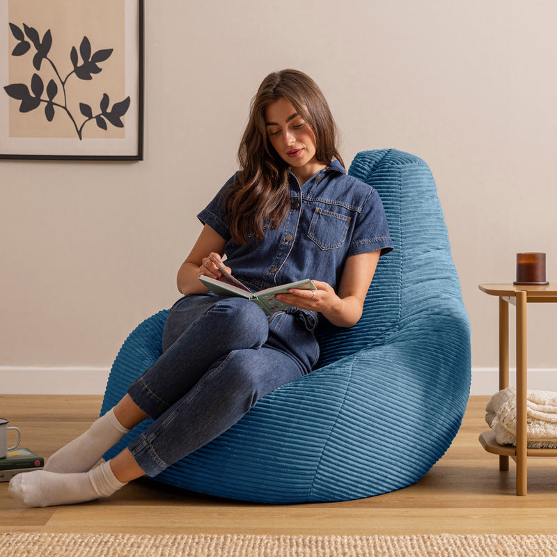 Pouf inclinable Dalton XL en velours côtelé - Bleu denim