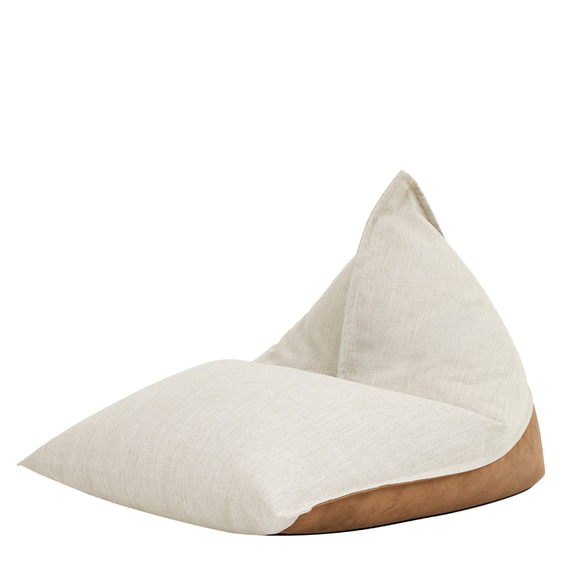 Pouf fauteuil Rocco en lin et similicuir - Naturel/Brun clair