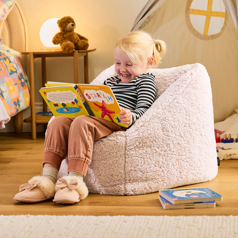 Fauteuil-poire en polaire nounours Natalia pour enfant - Rose