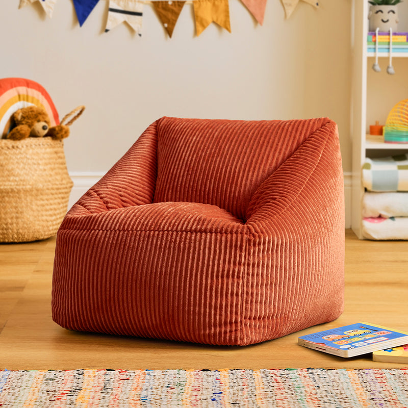 Fauteuil poire enfant Natalia en velours côtelé, terracotta