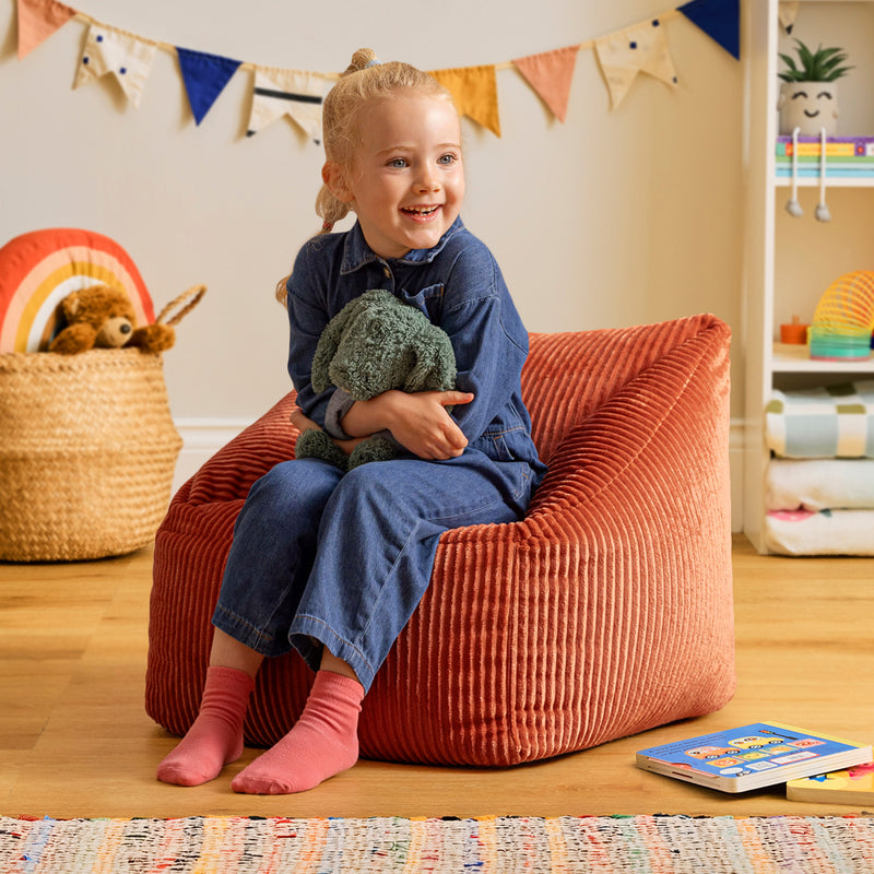 Fauteuil poire enfant Natalia en velours côtelé, terracotta