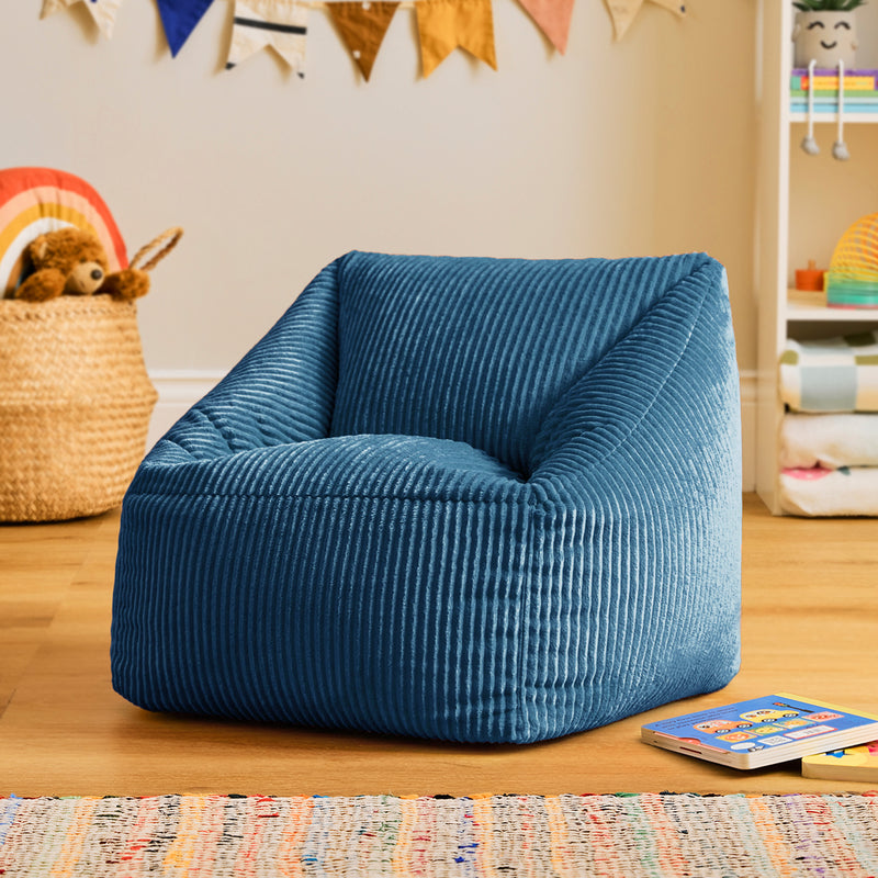 Fauteuil poire pour enfants Natalia à cordon - Bleu denim