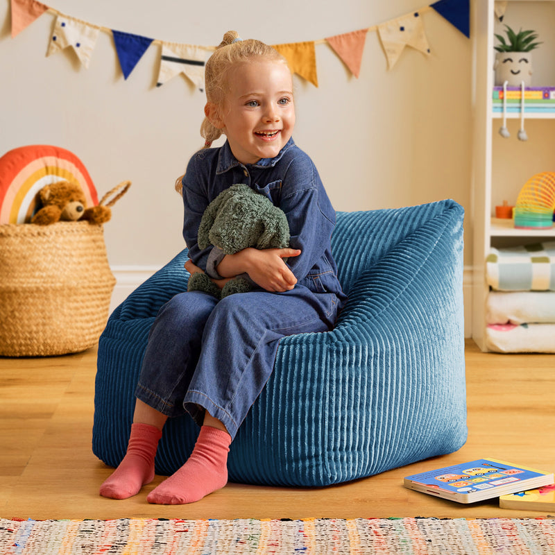Fauteuil poire pour enfants Natalia à cordon - Bleu denim