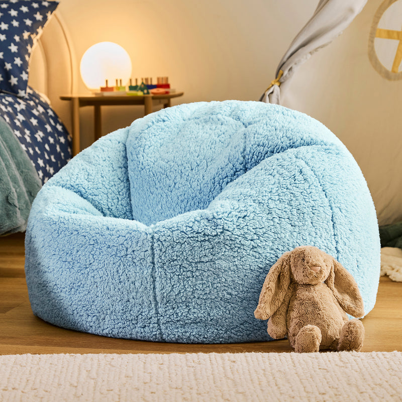 Pouf classique pour enfant XL Kingston en polaire Teddy - Bleu glacial