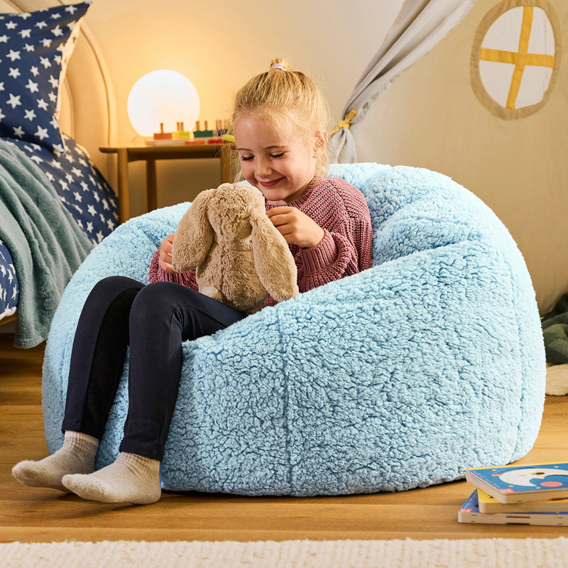 Pouf classique pour enfant XL Kingston en polaire Teddy - Bleu glacial