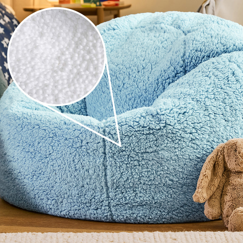 Pouf classique pour enfant XL Kingston en polaire Teddy - Bleu glacial