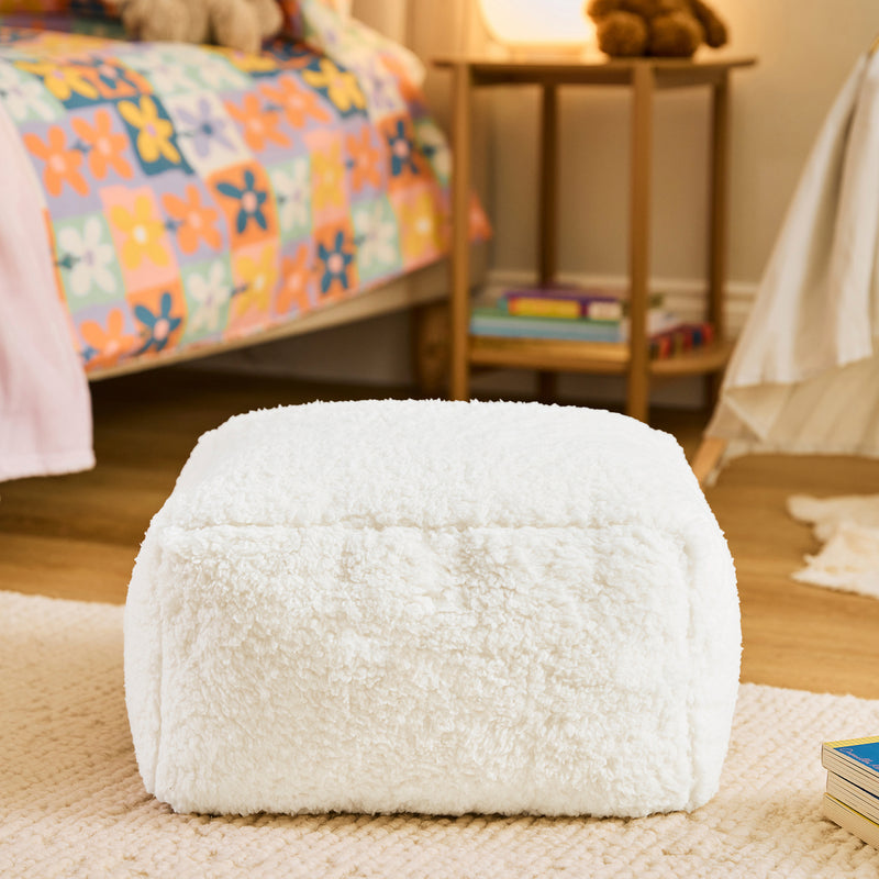 Repose-pieds carré en polaire Teddy Mini Amara - Naturel