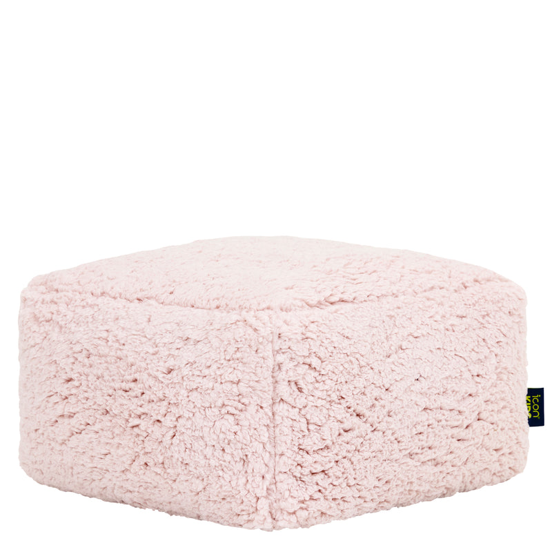 Pouf carré en polaire Teddy Mini Amara - Rose