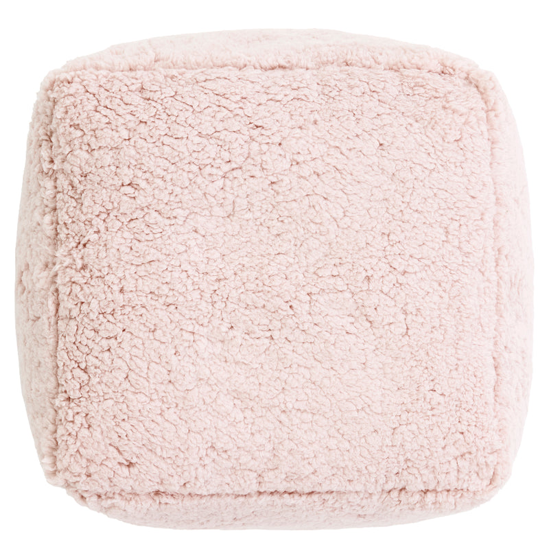 Pouf carré en polaire Teddy Mini Amara - Rose