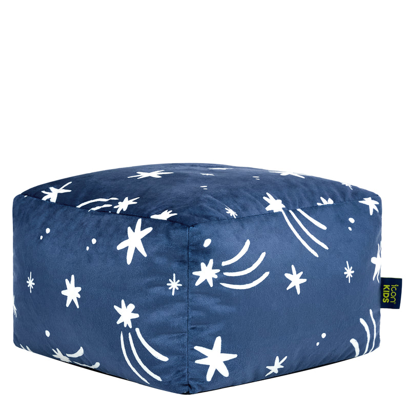 Petit pouf carré en velours brossé Amara Star - Bleu encre