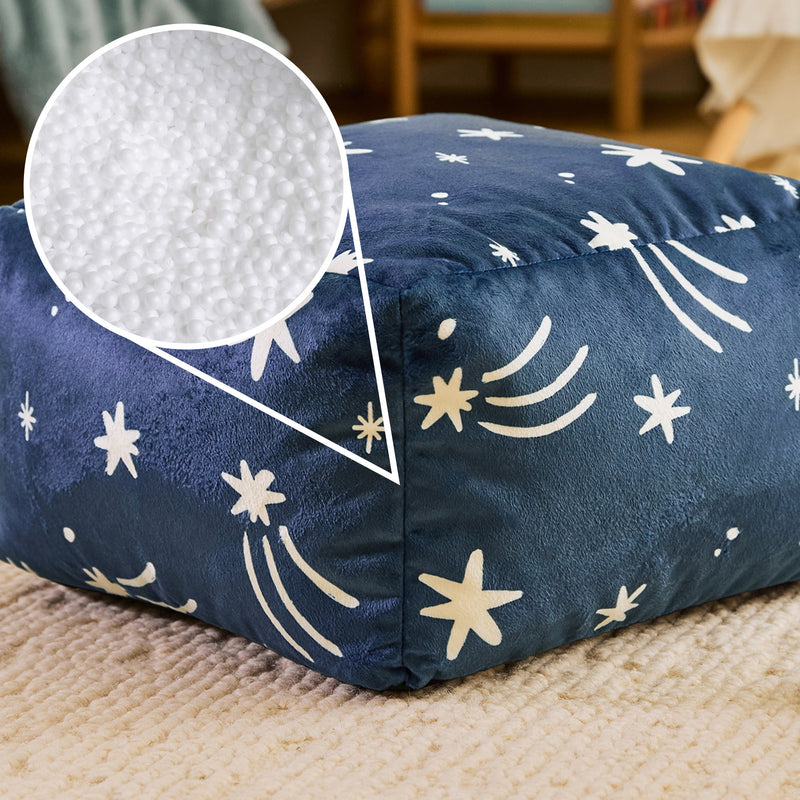 Petit pouf carré en velours brossé Amara Star - Bleu encre