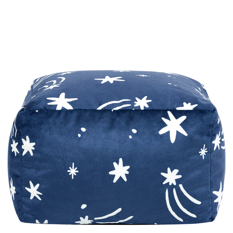 Petit pouf carré en velours brossé Amara Star - Bleu encre