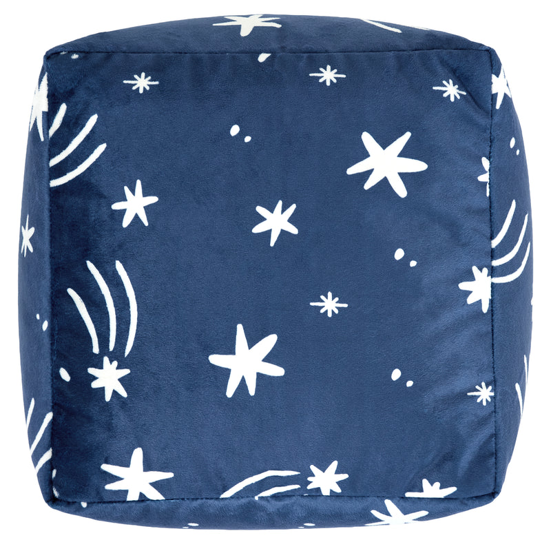 Petit pouf carré en velours brossé Amara Star - Bleu encre