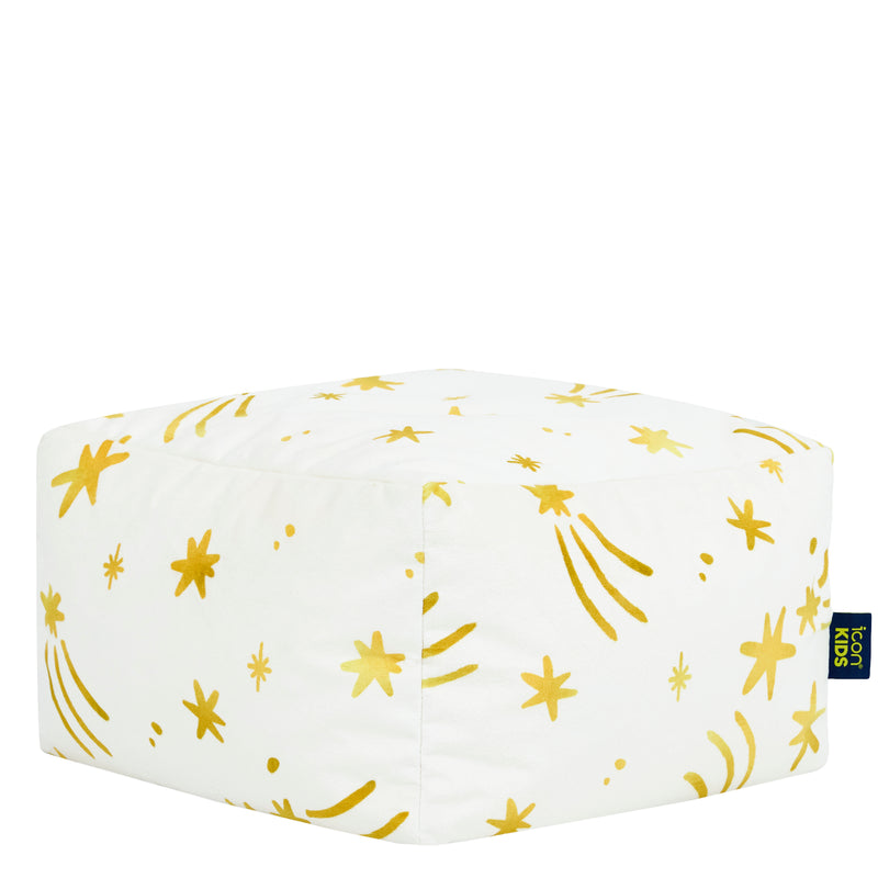 Petit pouf carré en velours brossé Amara Star - Crème