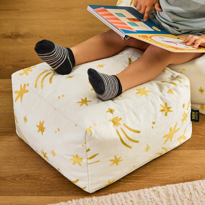 Petit pouf carré en velours brossé Amara Star - Crème