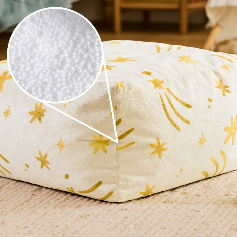 Petit pouf carré en velours brossé Amara Star - Crème