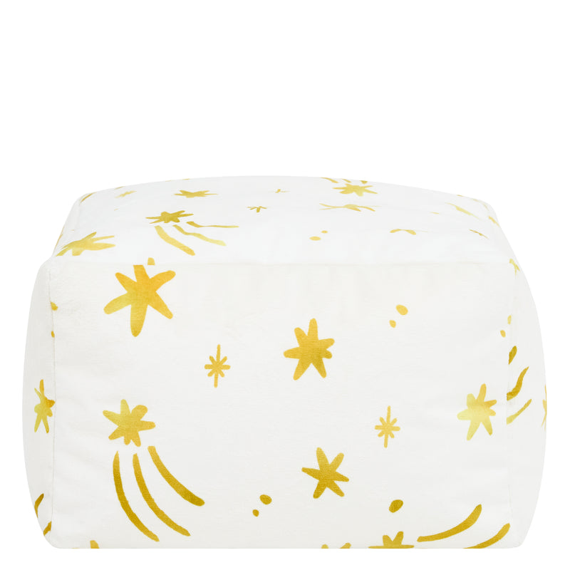 Petit pouf carré en velours brossé Amara Star - Crème
