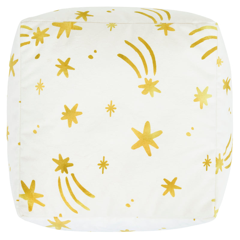 Petit pouf carré en velours brossé Amara Star - Crème