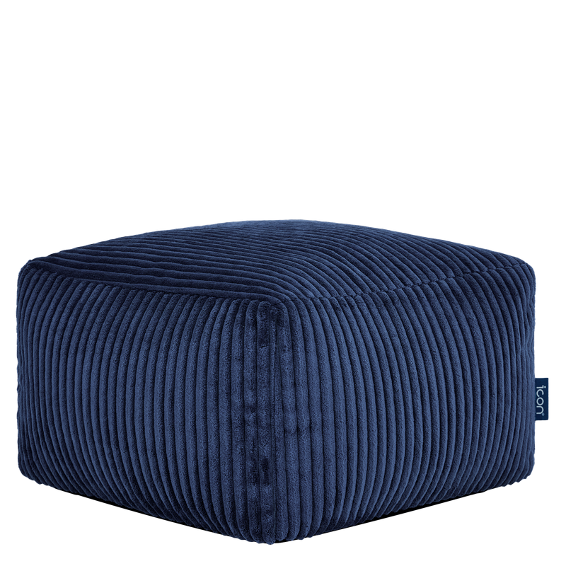 Petit pouf carré en velours côtelé Amara - Bleu marine