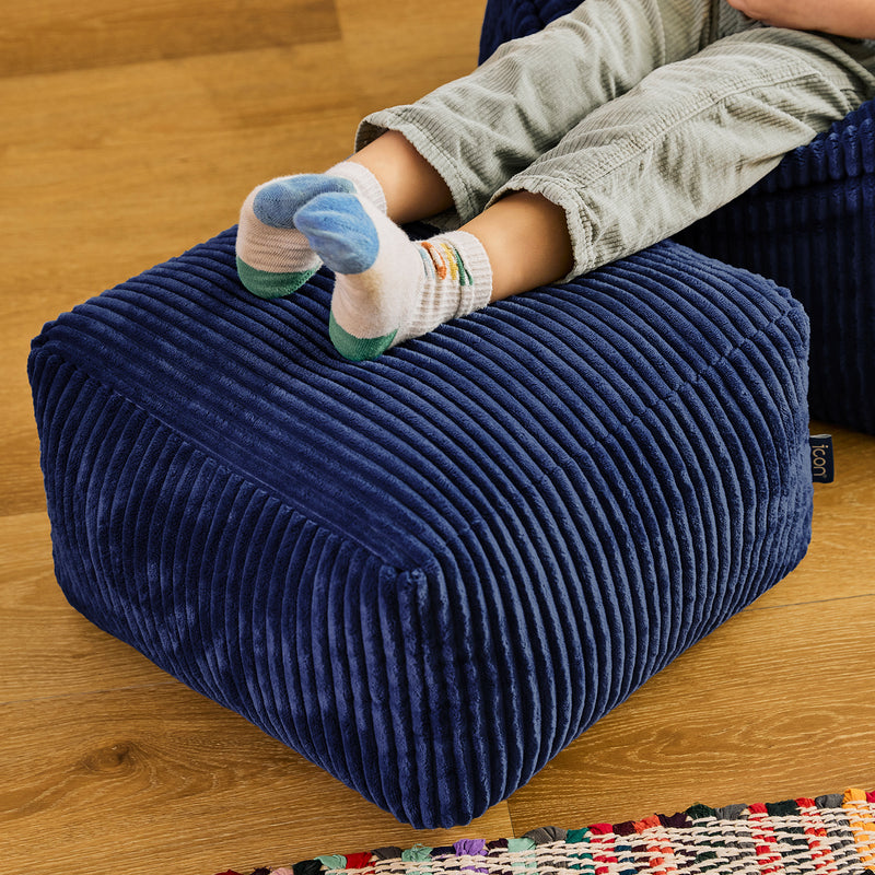 Petit pouf carré en velours côtelé Amara - Bleu marine