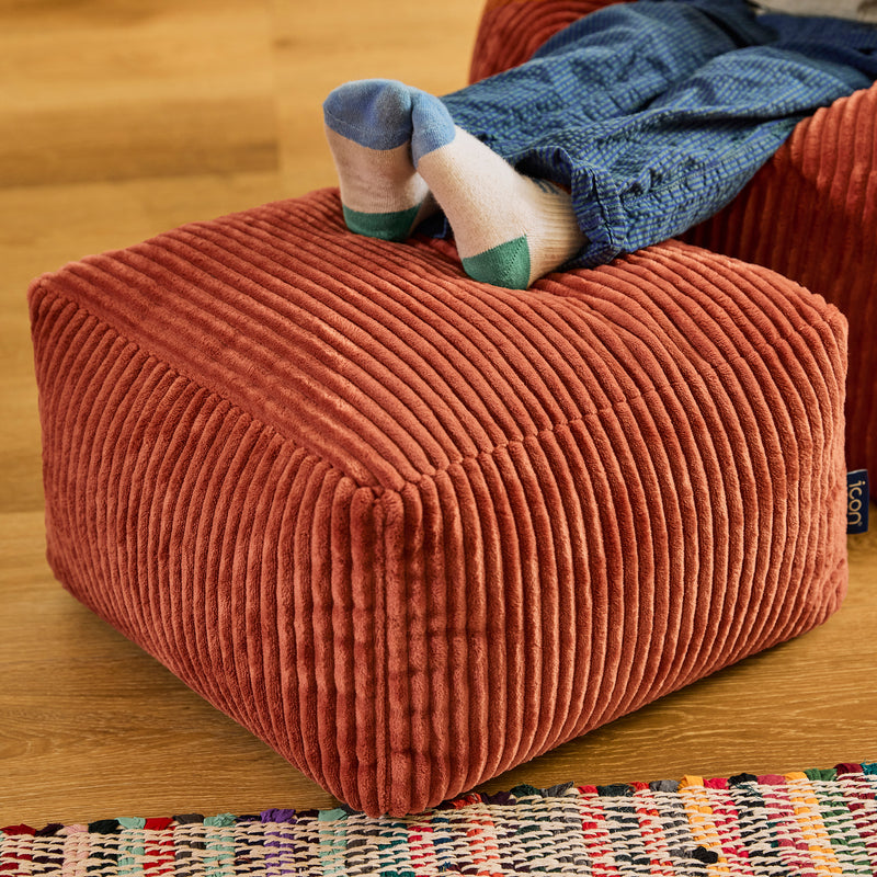 Petit repose-pieds carré en velours côtelé Amara - Terracotta