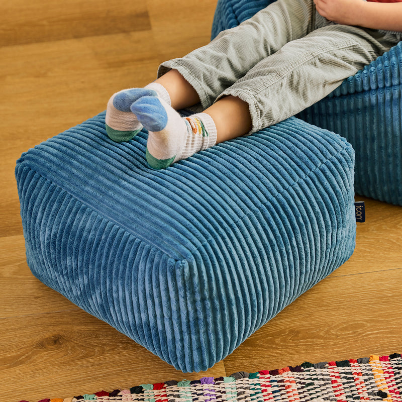 Petit repose-pieds carré en corde Amara - Bleu denim