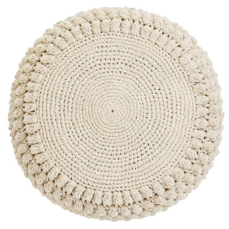 Pouf rond crocheté à pompons Riva - Naturel