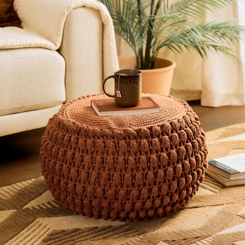 Pouf rond au crochet Riva Bobble - Terre cuite