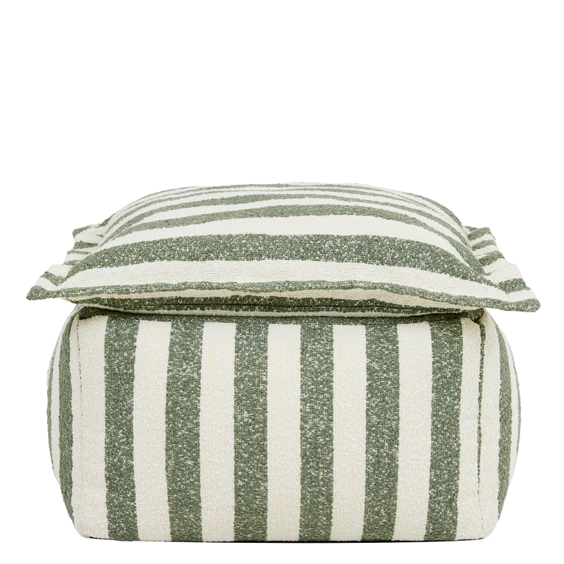 Pouf à plateau Sofia en bouclé rayé - Vert olive